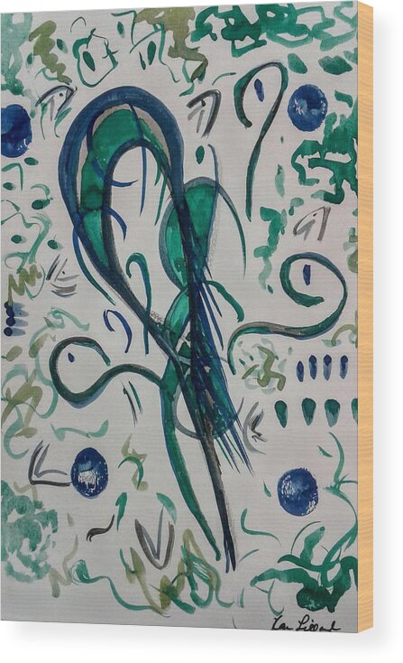 Green Wood Print featuring the painting Grasshopper Spirit by Karen Lillard