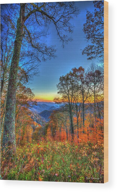 Reid Callaway Great Smokey Mountains Wood Print featuring the photograph Great Smoky Mountains Fall Sunset 2 Tennessee North Carolina Landscape Art by Reid Callaway