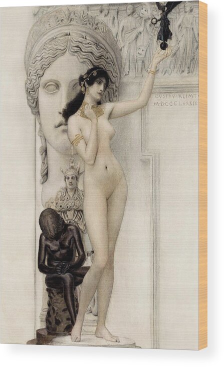 Aestheticism Wood Print featuring the painting Gustav Klimt Tribute Semi-Abstract Hand Painted Litho Reproduction 2 by Tony Rubino