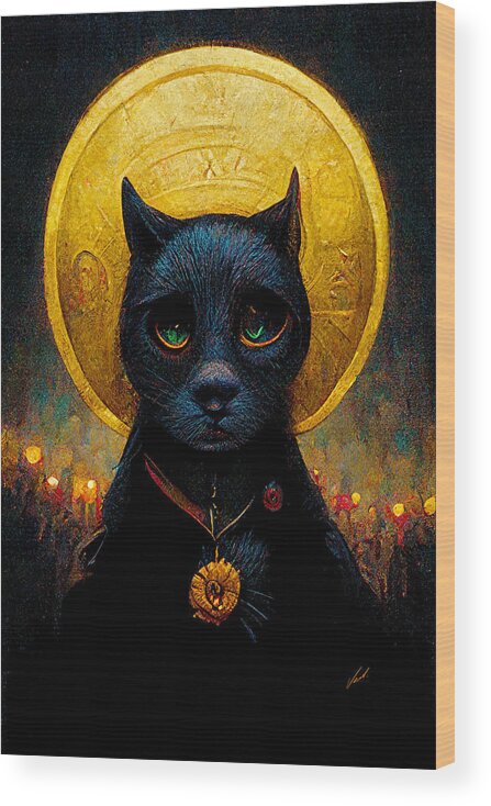 Cat Wood Print featuring the painting Hello Holy Kitty - oryginal artwork by Vart. by Vart