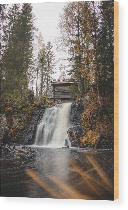 Komulanköngäs Wood Print featuring the photograph Hidden Komulankongas waterfall by Vaclav Sonnek