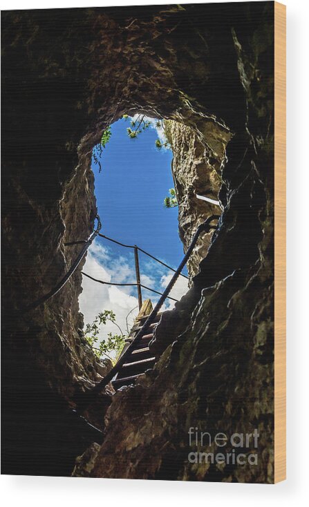 Austria Wood Print featuring the photograph Hiking Trail With Exit From A Cave At Steinwandklamm In Austria by Andreas Berthold