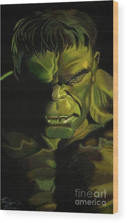 Alex Ross Wood Print featuring the drawing Hulk Timeless by Philippe Thomas