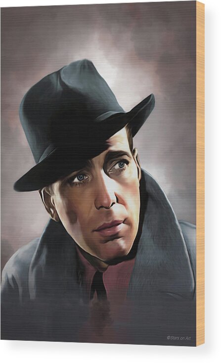 Humphrey Bogart Wood Print featuring the digital art Humphrey Bogart illustration by Movie World Posters