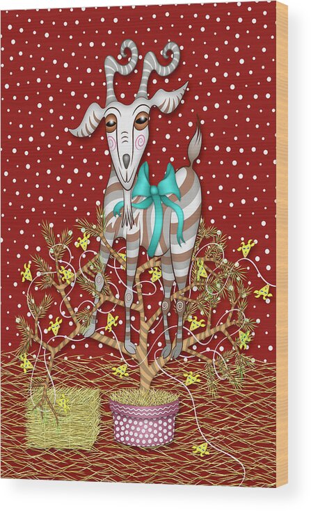 Enlightened Animal Wood Print featuring the digital art I Come Beh-eh-eh-eh-rring Gifts by Becky Titus