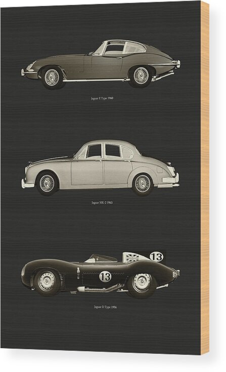 Jaguar Wood Print featuring the photograph Iconic Jaguar Cars by Jan Keteleer