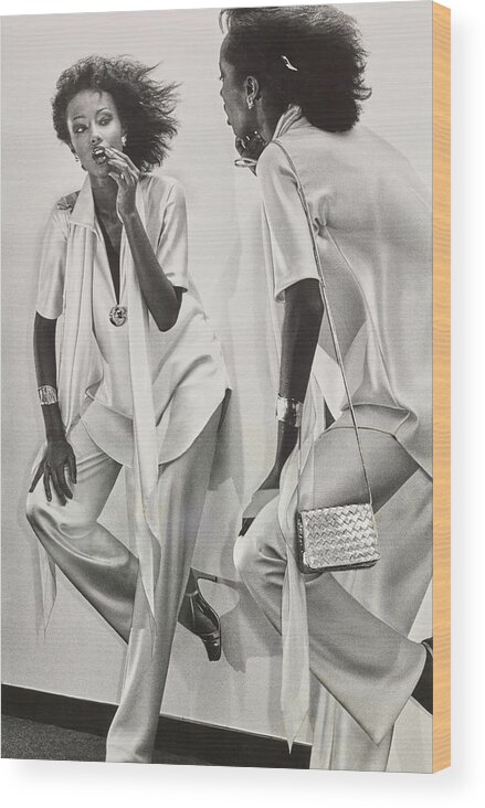 Model Wood Print featuring the photograph Iman Looking Into A Mirror by Chris von Wangenheim