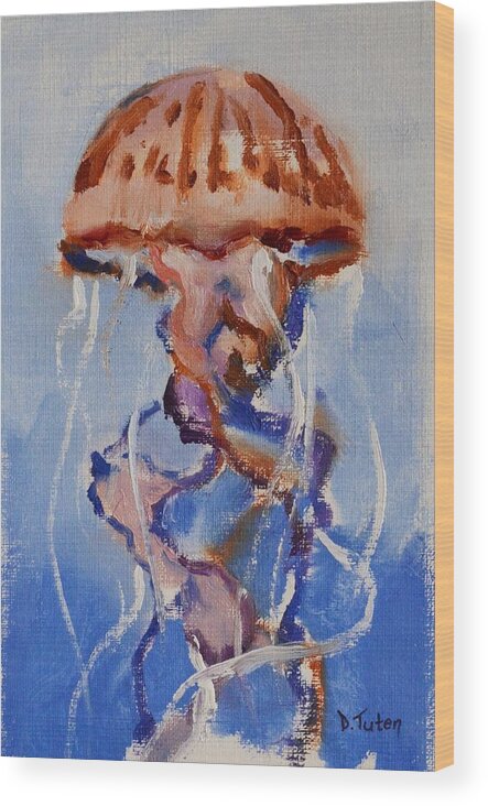 Jellyfish Wood Print featuring the painting Jellyfish Underwater Painting Series by Donna Tuten