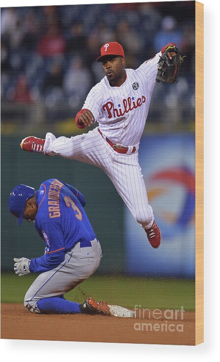 Double Play Wood Print featuring the photograph Jimmy Rollins and Curtis Granderson by Drew Hallowell