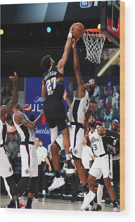 Nba Pro Basketball Wood Print featuring the photograph Kawhi Leonard and Jamal Murray by Garrett Ellwood
