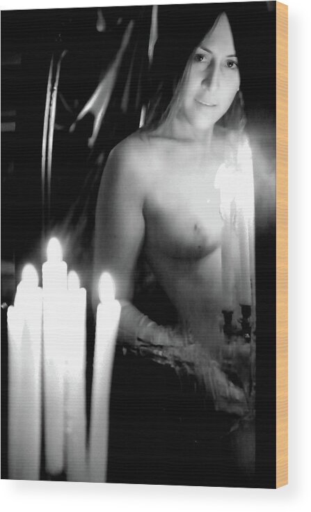 Nude Female Candles Wood Print featuring the photograph Kebu0329 by Henry Butz