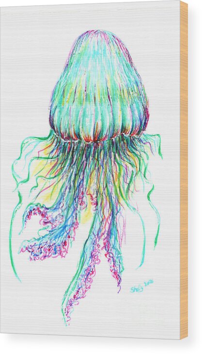 Jellyfish Wood Print featuring the painting Key West Jellyfish Study 2 by Shelly Tschupp