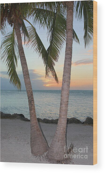 Key West; Florida; Sunset; Palm Trees; Trees; Beach; Sand; Ocean; Sea; Clouds; Water; Waves; Palm Fronds; Vertical; Wood; Wood Print featuring the photograph Key West Sunset by Tina Uihlein