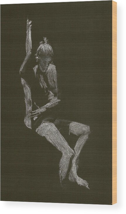 Modell Wood Print featuring the drawing Kroki 2014 10 04_12 Figure Drawing White Chalk by Marica Ohlsson