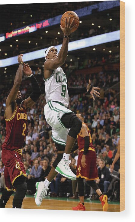 Nba Pro Basketball Wood Print featuring the photograph Kyrie Irving and Rajon Rondo by Mike Lawrie