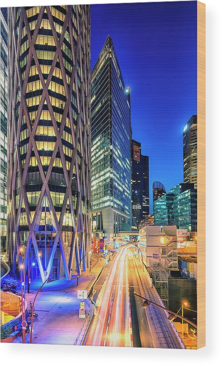Aerial Wood Print featuring the photograph La Defense By Night by Manjik Pictures