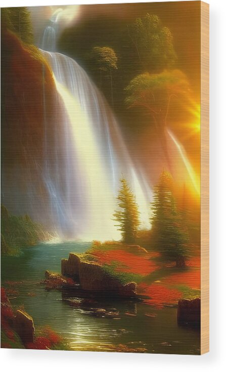 Digital Wood Print featuring the digital art Large Waterfall by Beverly Read