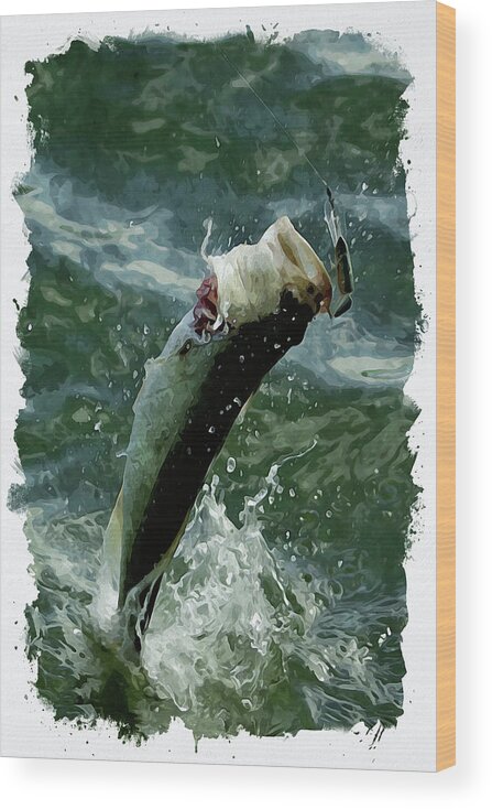 Jumping Wood Print featuring the digital art Largemouth trying to get away by Chauncy Holmes