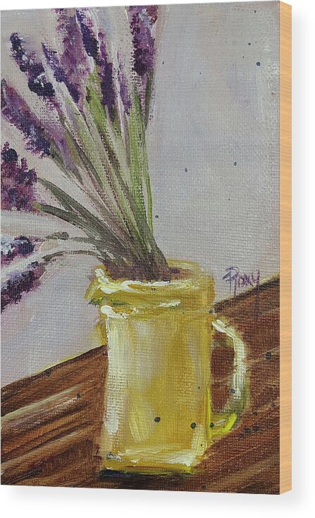 Lavender Wood Print featuring the painting Lavender in a Yellow Pitcher by Roxy Rich