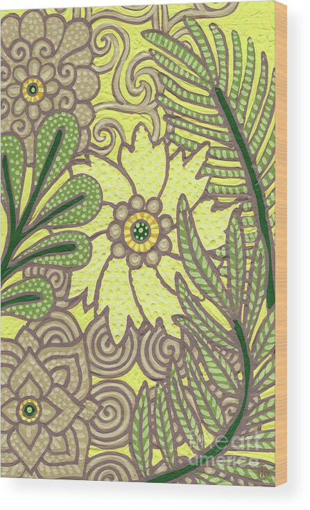 Leaf Wood Print featuring the painting Leaf And Design Lemon Yellow 5 by Amy E Fraser