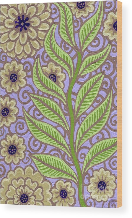 Leaf Wood Print featuring the painting Leaf And Design Periwinkle Purple 2 by Amy E Fraser