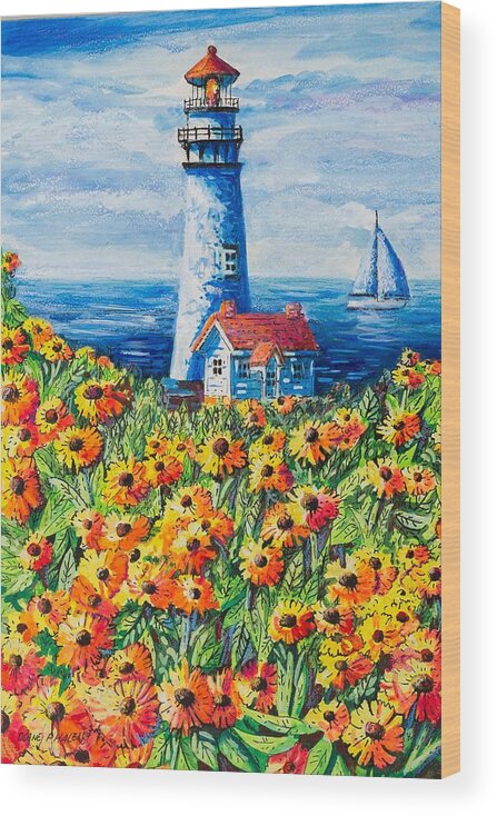 Lighthouse Wood Print featuring the painting Lighthouse Vista by Diane Phalen