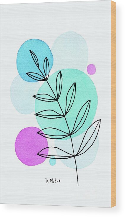 Mid Century Modern Wood Print featuring the painting Line Drawing Botanical 3 by Donna Mibus