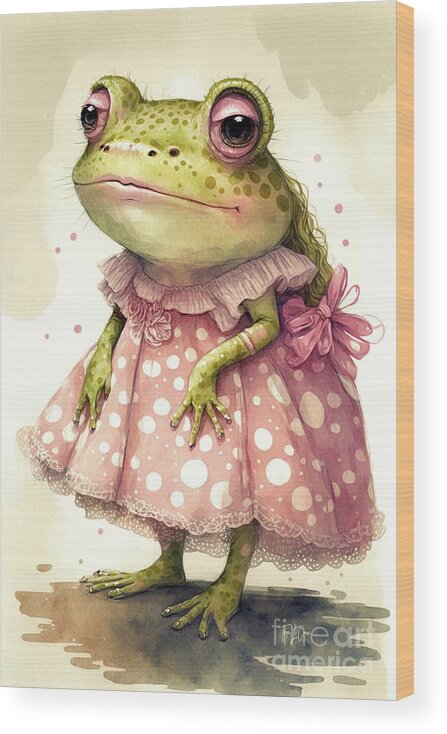 Frogs Wood Print featuring the painting Little Sweet Pea by Tina LeCour