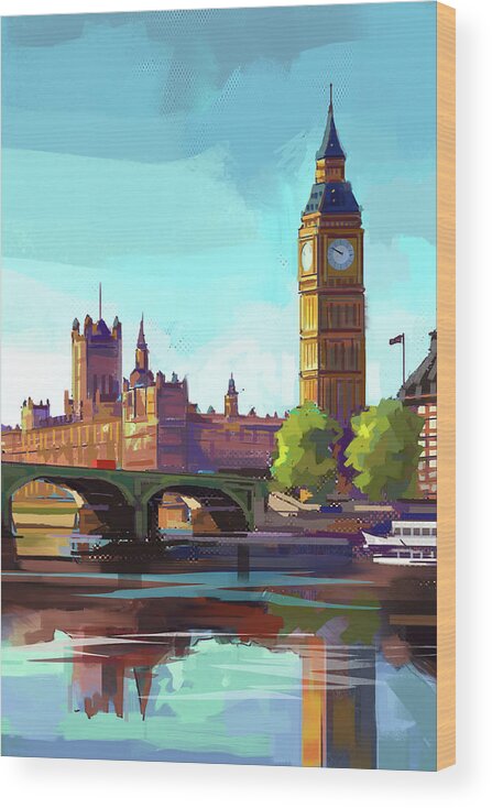 Travel Wood Print featuring the digital art London by East Coast Licensing