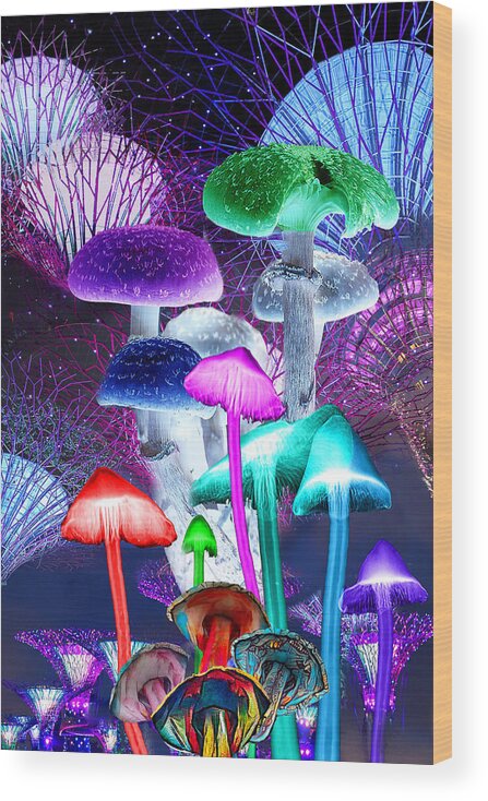 Mushroom Wood Print featuring the digital art Magic Mushrooms by Lisa Yount