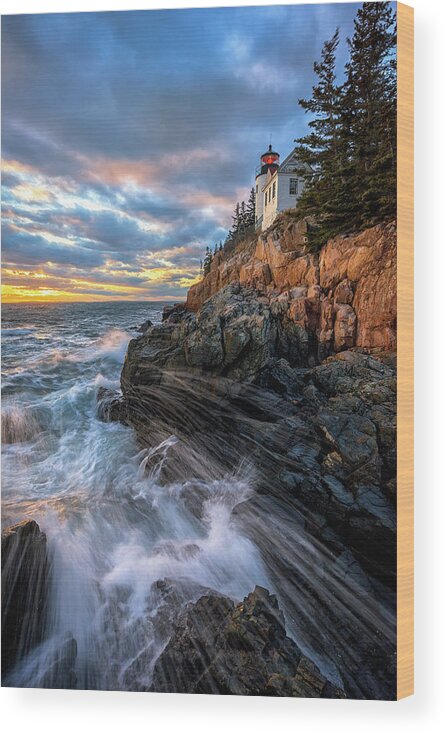 Bass Harbor Head Light Wood Print featuring the photograph March Tides at Bass Harbor Head Light by Kristen Wilkinson