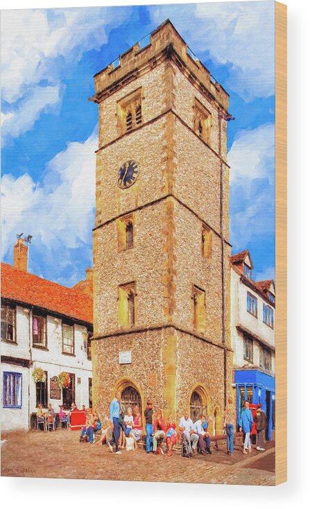 St Albans Wood Print featuring the mixed media Medieval English Village Clock Tower - St Albans by Mark E Tisdale