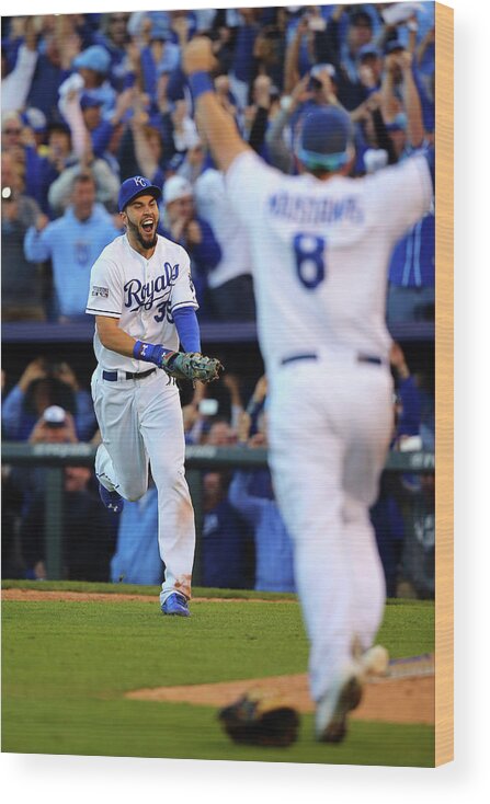 American League Baseball Wood Print featuring the photograph Mike Moustakas and Eric Hosmer by Dilip Vishwanat