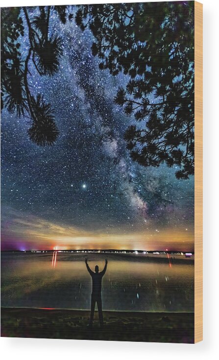 Higgins Lake Wood Print featuring the photograph Milky Way Higgins Lake Summer Solstice 2020 by Joe Holley