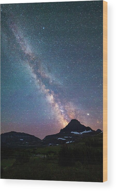 Milky Way Wood Print featuring the photograph Milky Way over Glacier National Park by Robert Miller