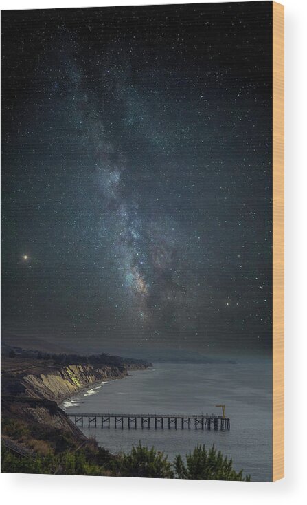 Milky Way Wood Print featuring the photograph Milky Way Over the Pier by Lindsay Thomson