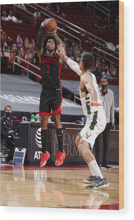 Kevin Porter Jr Wood Print featuring the photograph Milwaukee Bucks v Houston Rockets by Robert Seale