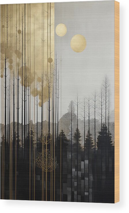 Yellow And Gray Art Wood Print featuring the painting Minimalist Nature Art by Lourry Legarde