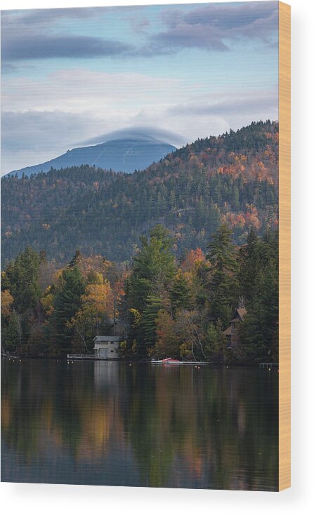Lake Placid Wood Print featuring the photograph Mirror Lake with Whiteface Mountain by Dave Niedbala