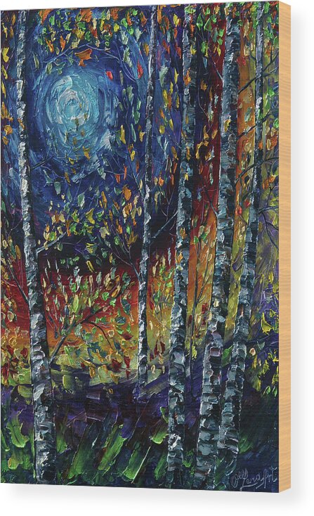 Aspen Trees Wood Print featuring the painting Moonlight Sonata With Aspen Trees    by OLena Art by Lena Owens - Vibrant DESIGN