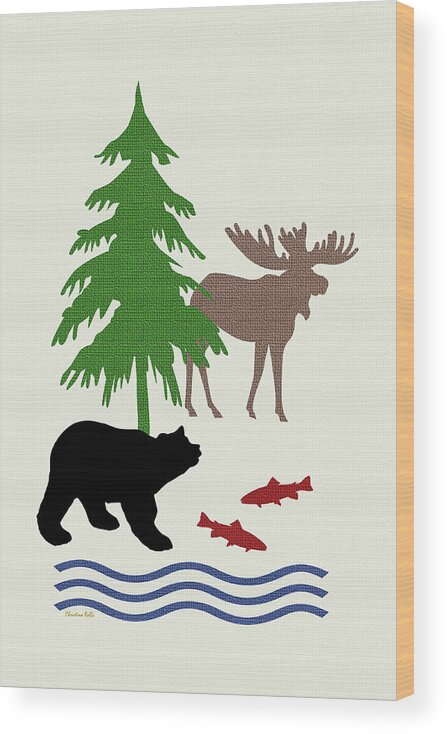 And Bear Wood Print featuring the mixed media Moose and Bear Pattern Art by Christina Rollo