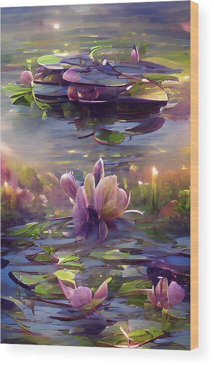 Daybreak Wood Print featuring the digital art Morning Lilypads by Bonnie Bruno