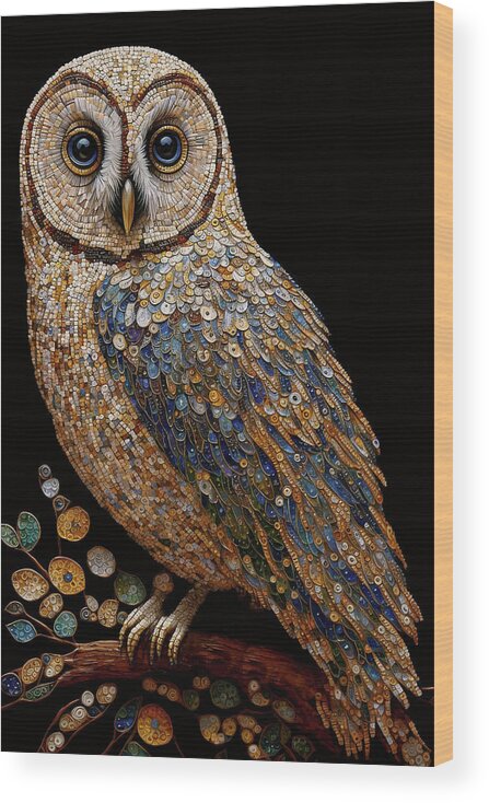 Owls Wood Print featuring the digital art Mosaic Owl by Peggy Collins