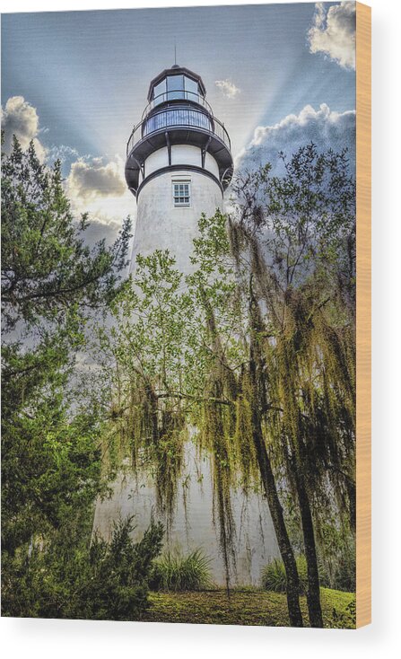 Lighthouse Wood Print featuring the photograph Mossy Trees at the Amelia Island Lighthouse by Debra and Dave Vanderlaan