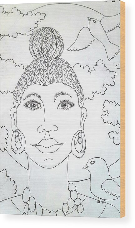 Pen & Ink Drawing Wood Print featuring the painting My Updo Style by Karen Buford