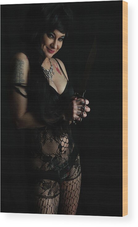 Elvira Wood Print featuring the photograph Mysti as Elvira by Cully Firmin