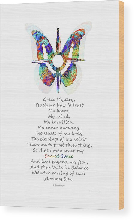 Butterfly Wood Print featuring the painting Native American Healing Prayer - Sun Symbol - Sharon Cummings by Sharon Cummings