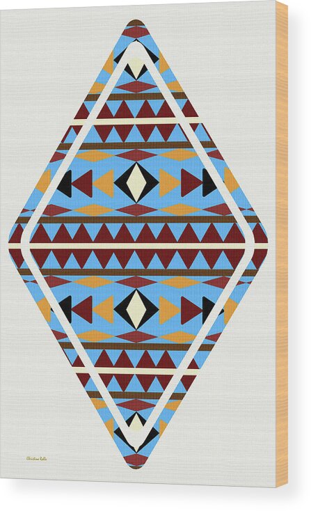Navajo Wood Print featuring the mixed media Navajo Blue Pattern Art by Christina Rollo