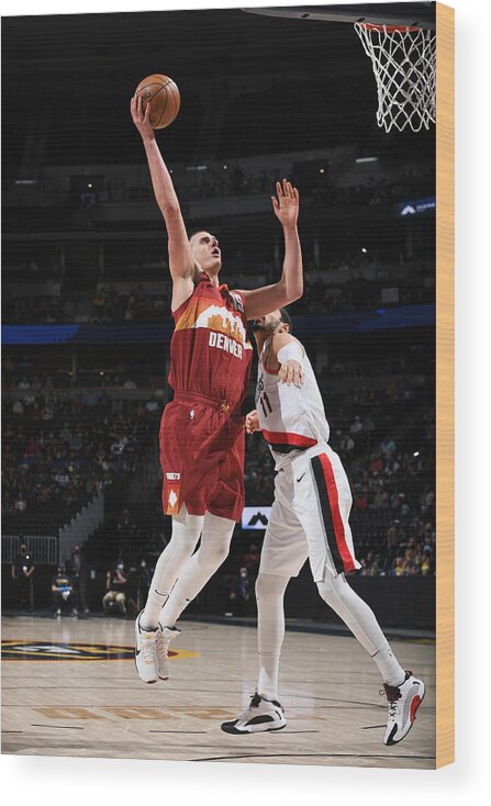 Playoffs Wood Print featuring the photograph NBA 2021 Playoffs - Portland Trail Blazers v Denver Nuggets by Garrett Ellwood