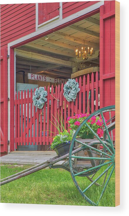 Red Barn Wood Print featuring the photograph New England farm stand at the Wayside Inn Historic District Red Old Barn by Juergen Roth